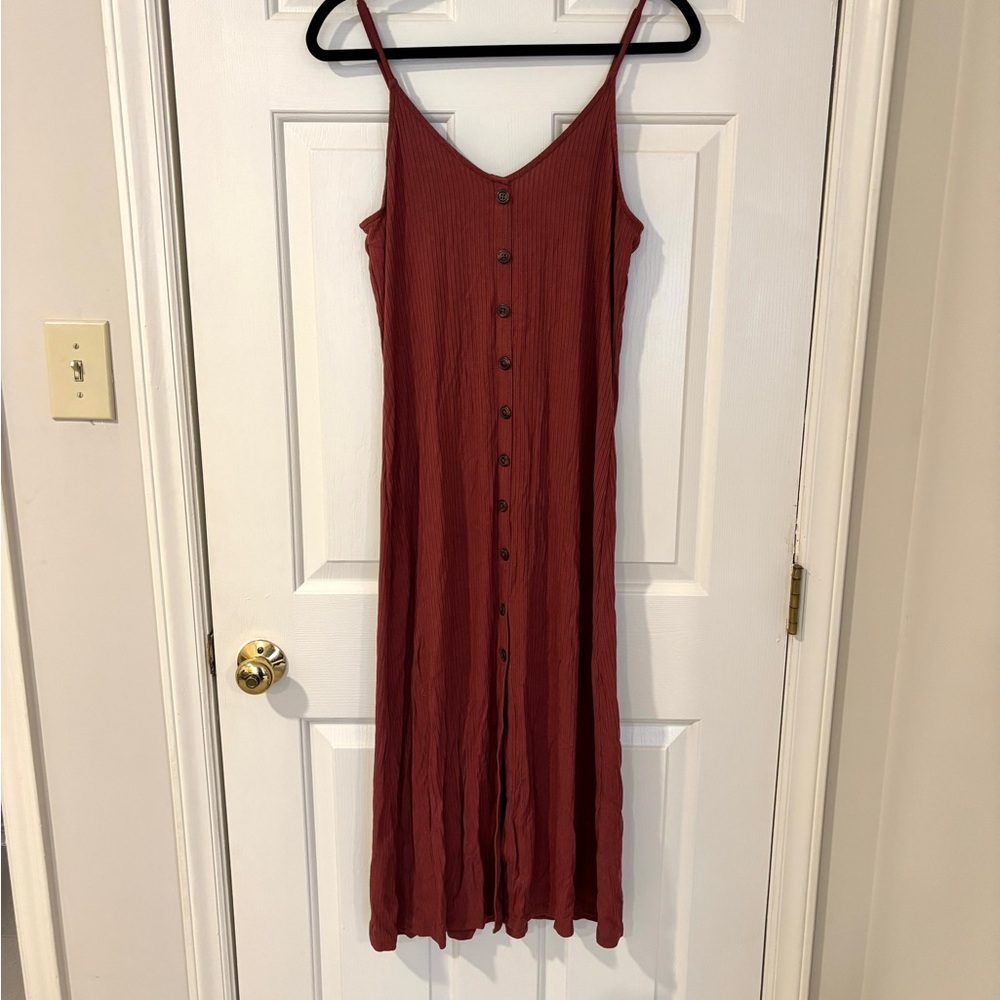 Loft Button-Down Midi Dress in Cinnamon Brown